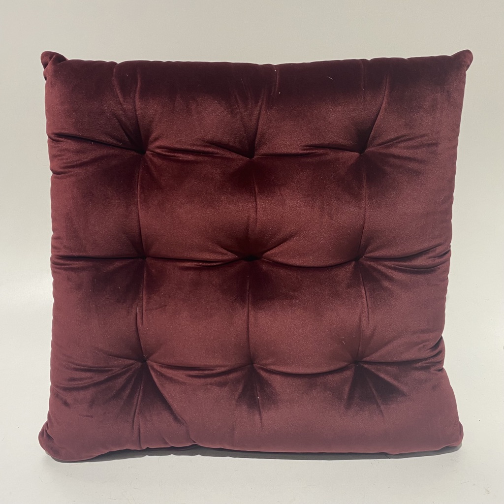 CUSHION, Red Buttoned Faux Suede Chair Pad (Burgundy)
